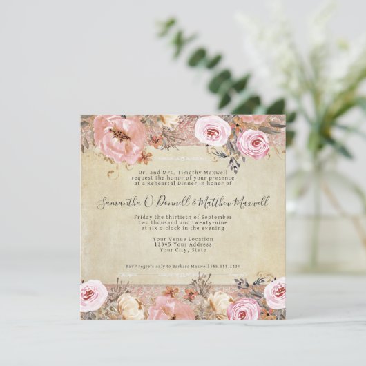 Waterverf Blush Pink Floral  Franse kant Kaart (Staand voorkant)