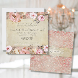 Waterverf Blush Pink Floral  Franse kant Kaart