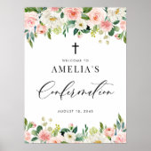 Waterverf Blush Pink Floral Garland bevestiging Poster (Voorkant)