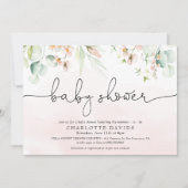 Waterverf Blush Pink Floral Girl Baby shower Kaart (Voorkant)