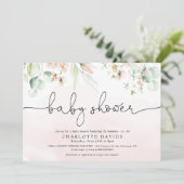 Waterverf Blush Pink Floral Girl Baby shower Kaart (Staand voorkant)