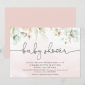 Waterverf Blush Pink Floral Girl Baby shower Kaart (Voorkant / Achterkant)
