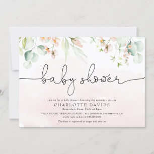 Waterverf Blush Pink Floral Girl Baby shower Kaart