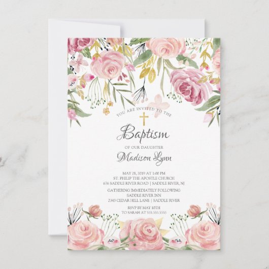 Waterverf Blush Pink Floral Girl Baptisme Kaart (Voorkant)