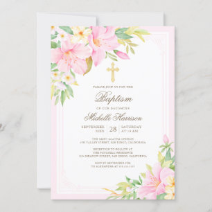 Waterverf Blush Pink Floral Girl Baptisme Kaart