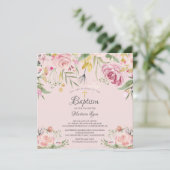 Waterverf Blush Pink Floral Girl Baptisme Kaart (Staand voorkant)