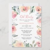 Waterverf Blush Pink Floral Oh Baby shower Kaart (Voorkant)