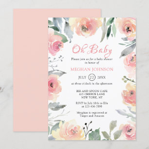 Waterverf Blush Pink Floral Oh Baby shower Kaart