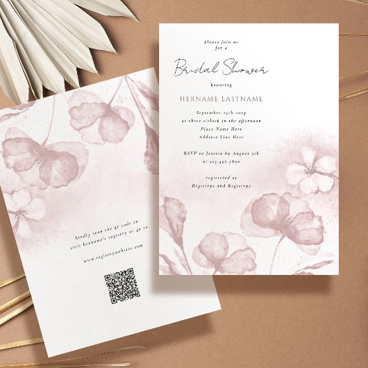 Waterverf Blush Pink Floral QR Vrijgezellenfeest Kaart