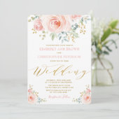 Waterverf Blush Pink Floral Roos Weddenschap Kaart (Staand voorkant)