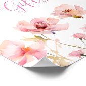 Waterverf Blush Pink Floral Script Baby shower Poster (Hoek)