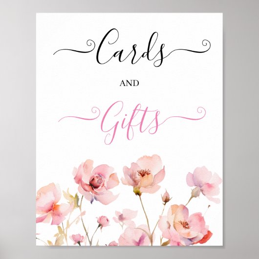 Waterverf Blush Pink Floral Script Baby shower Poster (Voorkant)