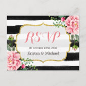 Waterverf Blush Pink Floral Stripes RSVP Uitnodiging Briefkaart (Voorkant)