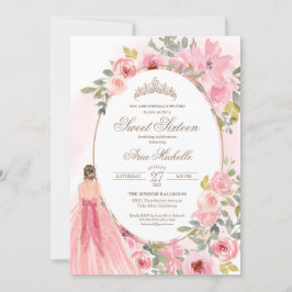 Waterverf Blush Pink Floral Sweet 16 Birthday Kaart