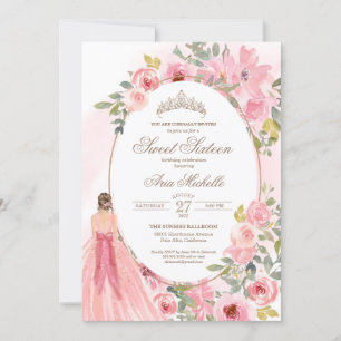 Waterverf Blush Pink Floral Sweet 16 Birthday Kaart