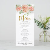 Waterverf Blush Pink Floral Weddenrenmenu Menu (Staand voorkant)