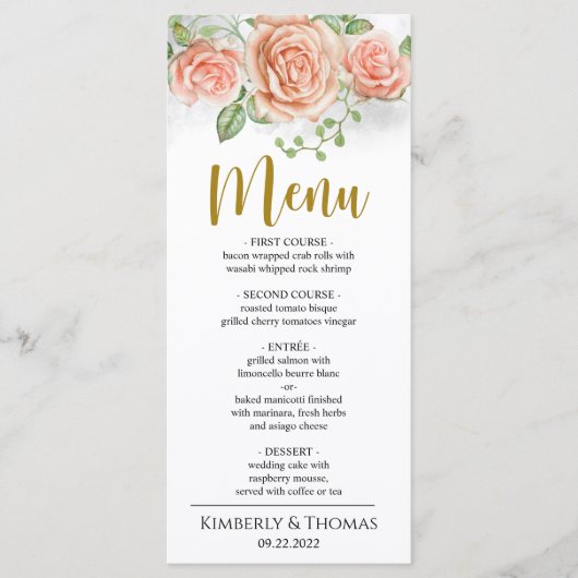Waterverf Blush Pink Floral Weddenrenmenu Menu (Voorkant)