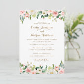 Waterverf Blush Pink Floral Wedding Kaart (Staand voorkant)