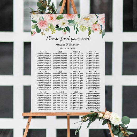 Waterverf Blush Pink Floral Wedding Seating Chart Poster