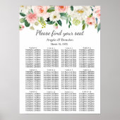 Waterverf Blush Pink Floral Wedding Seating Chart Poster (Voorkant)