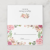 Waterverf Blush Pink Floral Wedding Table Plaatskaartje (Buitenkant ongevouwen)