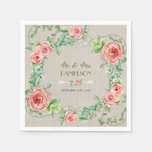Waterverf Blush Pink Floral Wreath Rustic Elegant Servetten