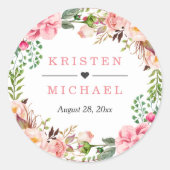 Waterverf Blush Pink Floral Wreath Wedding Favor Ronde Sticker (Voorkant)