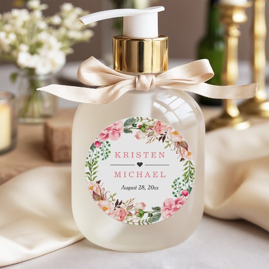 Waterverf Blush Pink Floral Wreath Wedding Favor Ronde Sticker