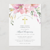 Waterverf Blush Pink Flowers First Heilige Communi Uitnodiging Briefkaart (Voorkant)