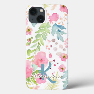 Waterverf Blush Pink Flowers Meadow Monogram Naam Case-Mate iPhone Case