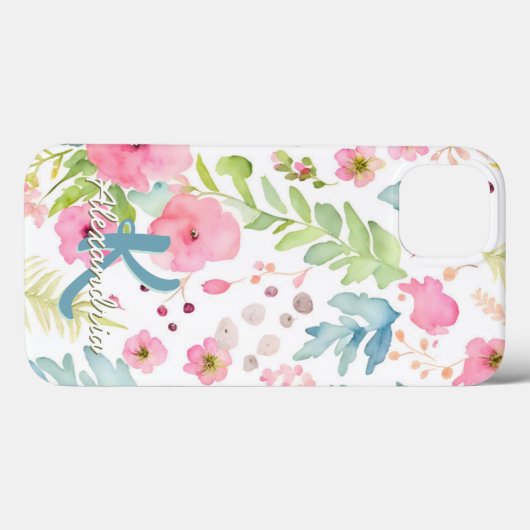 Waterverf Blush Pink Flowers Meadow Monogram Naam Case-Mate iPhone Case (Achterkant (horizontaal))