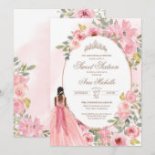 Waterverf Blush Pink Flowers Sweet 16 Birthday Kaart (Voorkant / Achterkant)