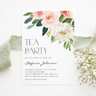Waterverf Blush Pink Flowers Tea Party Kaart
