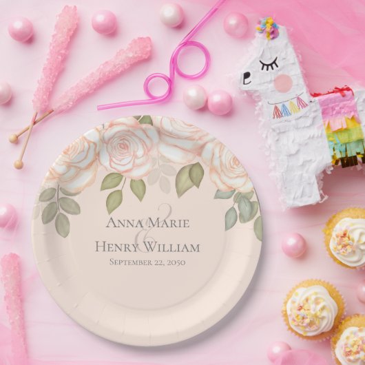 Waterverf Blush Pink Flowers Wedding Party Papieren Bordje (Feest)