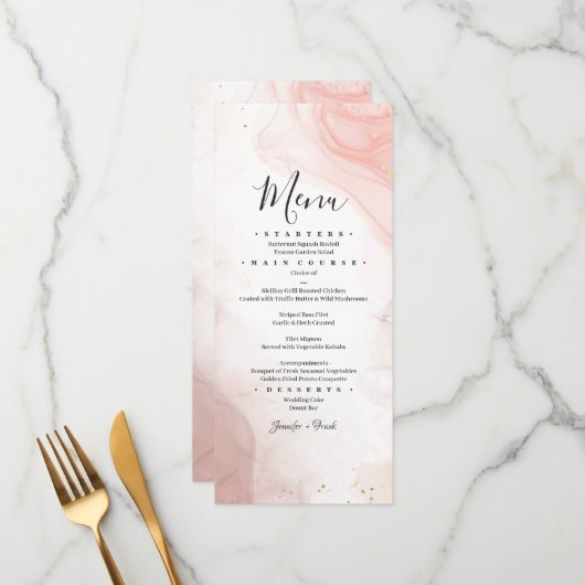 Waterverf Blush Pink Gold Ink Menu (Voorkant / Achterkant in situ)