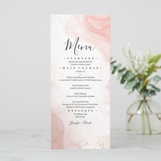 Waterverf Blush Pink Gold Ink Menu (Staand voorkant)