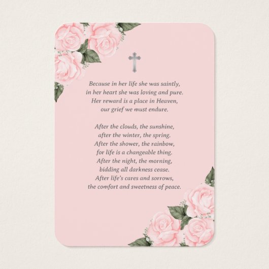 Waterverf Blush Pink Memorial Funeral Prayer Kaart (Achterkant)