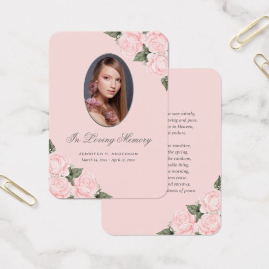 Waterverf Blush Pink Memorial Funeral Prayer Kaart (Kantoor)