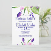 Waterverf Blush Pink Navy Bloemen Verjaardagsfeest Kaart (Staand voorkant)