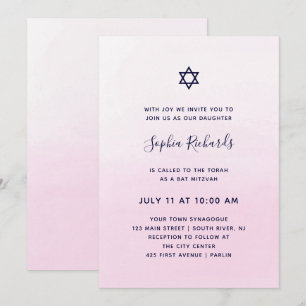 Waterverf Blush Pink Ombre   Bat Mitzvah Kaart