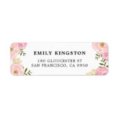Waterverf Blush Pink Peonies Adres Etiket (Voorkant)