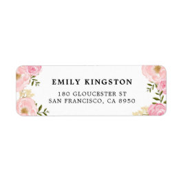 Waterverf Blush Pink Peonies Adres Etiket