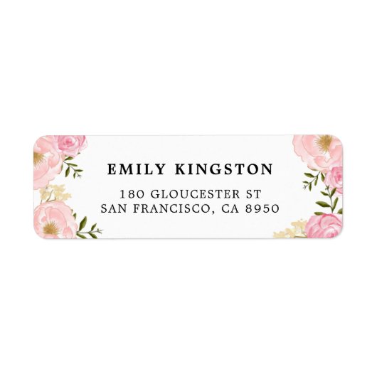 Waterverf Blush Pink Peonies Adres Etiket (Voorkant)