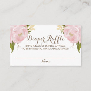 Waterverf Blush Pink Peonies Baby Diaper Raffle Informatiekaartje