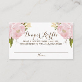 Waterverf Blush Pink Peonies Baby Diaper Raffle Informatiekaartje