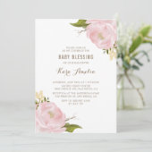 Waterverf Blush Pink Peonies Baby Girl Blessing Kaart (Staand voorkant)