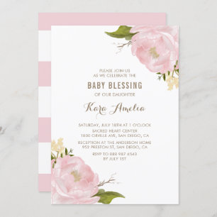 Waterverf Blush Pink Peonies Baby Girl Blessing Kaart
