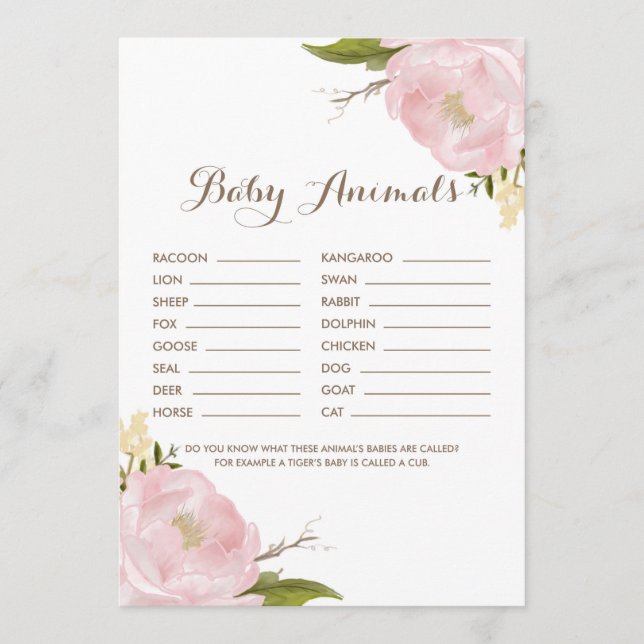 Waterverf Blush Pink Peonies Baby shower Game (Voorkant)