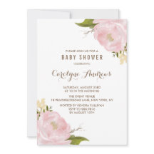 Waterverf Blush Pink Peonies Baby shower Uitnodige