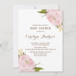 Waterverf Blush Pink Peonies Baby shower Uitnodige Kaart